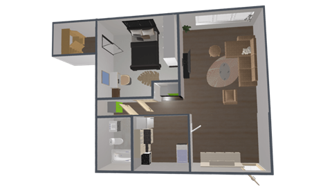 Floor plan for 1 bed, 1 bath, 625 sqft